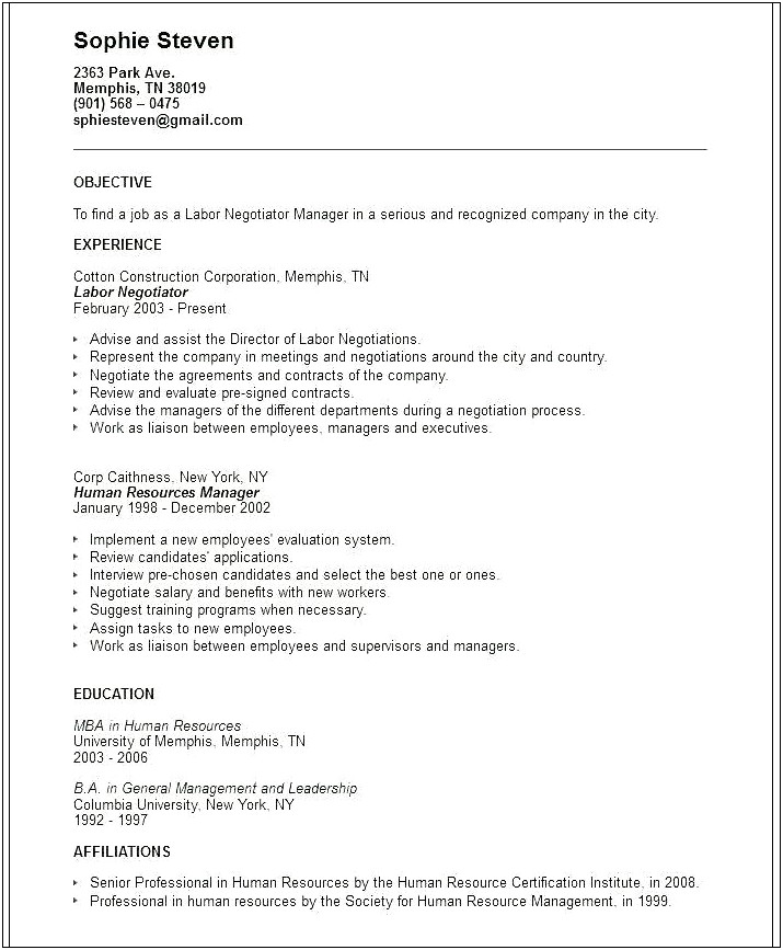 Examples Of General Objectives On A Resume