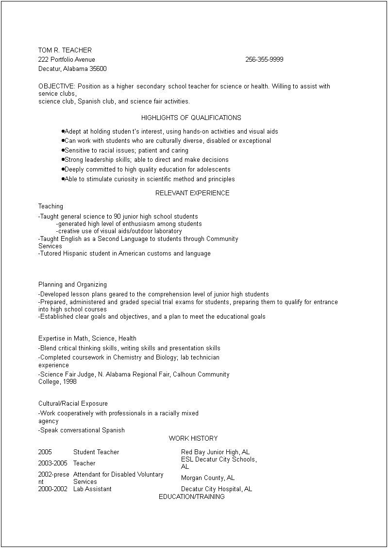 Examples Of Goals And Objectives For Teacher Resumes