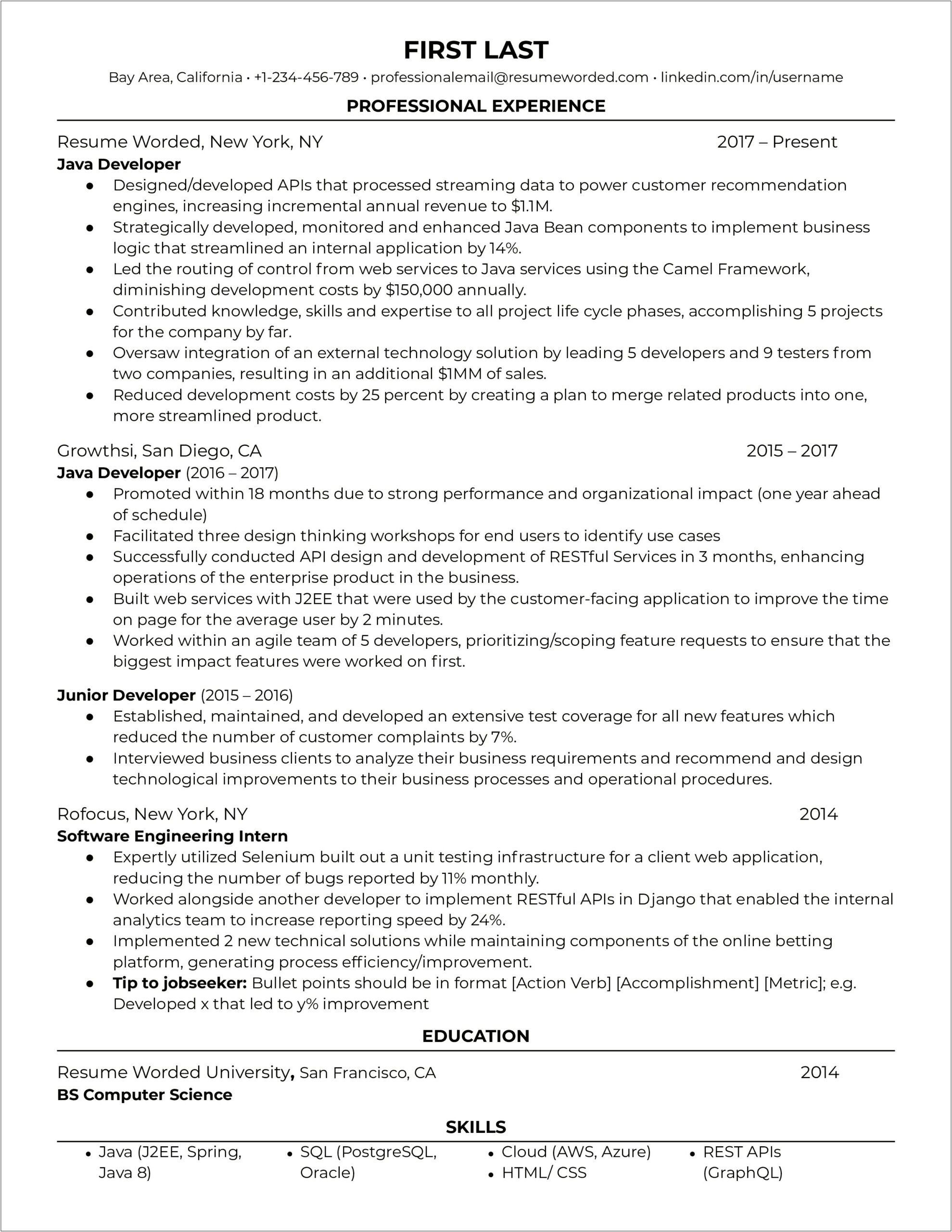 Examples Of Good Developer Resumes