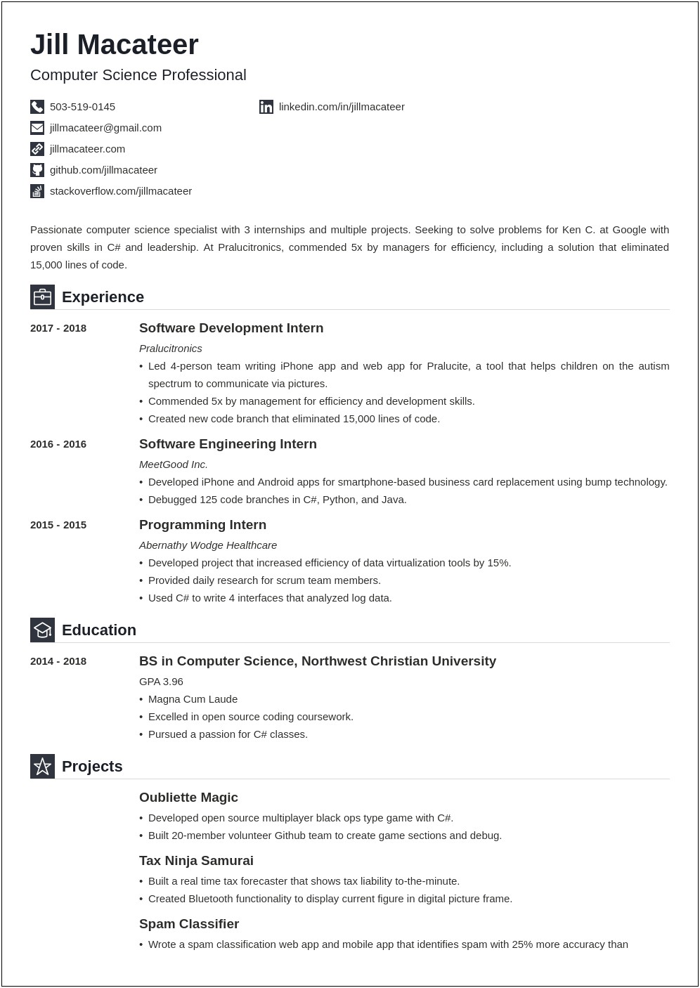 Examples Of Good Entry Level Computer Science Resumes