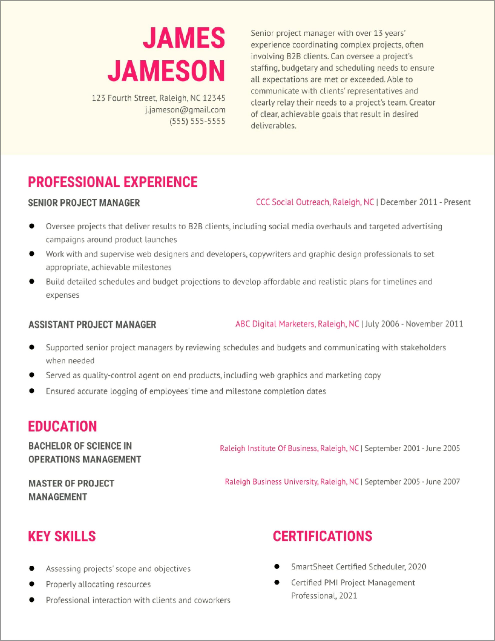 Examples Of Good Project Management Resumes