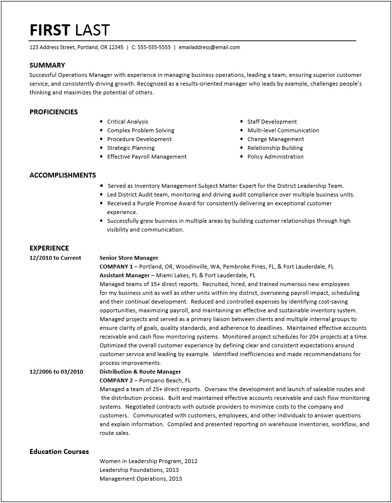 Examples Of Good Resumes For Management Positions