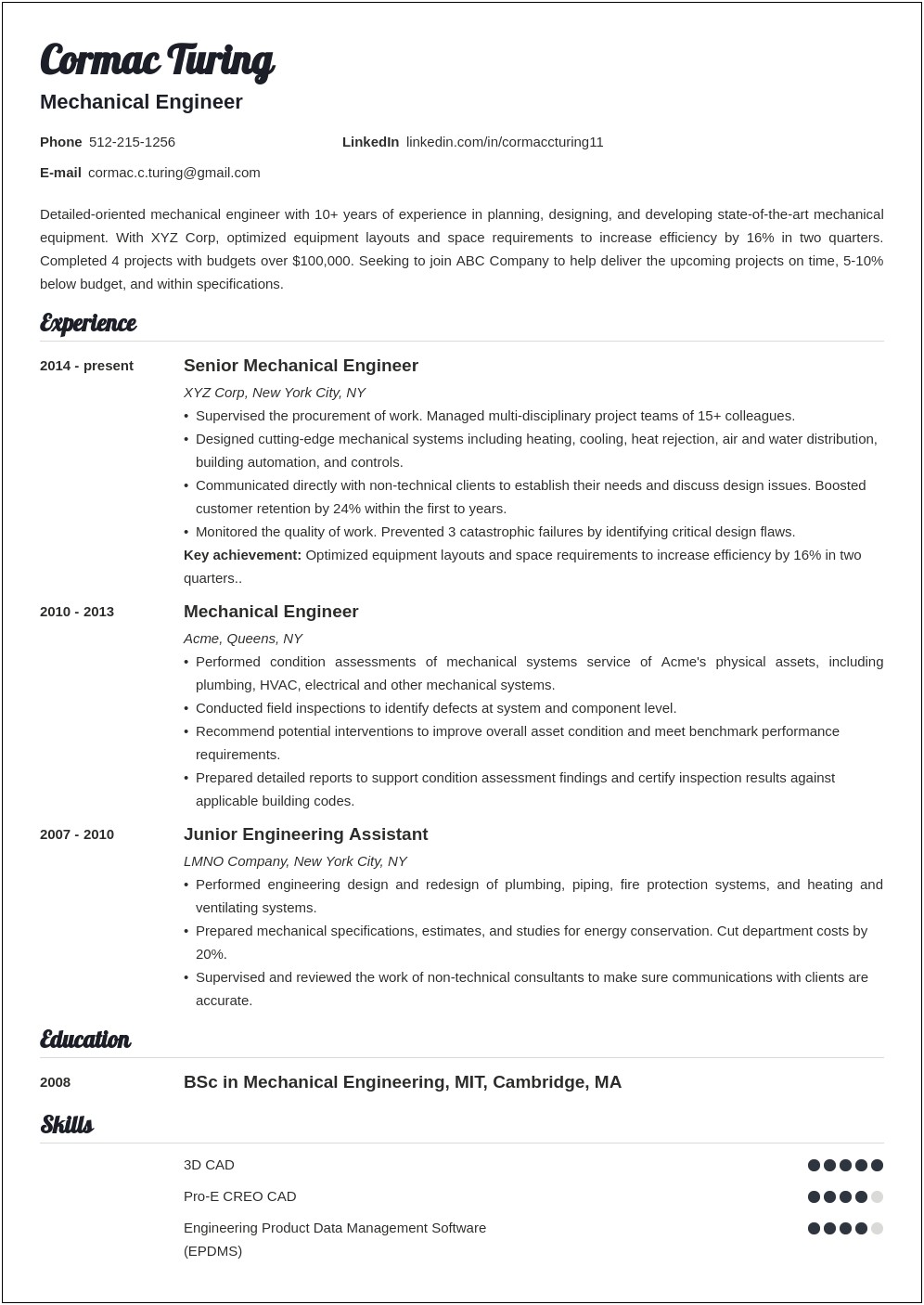 Examples Of Good Summary For Resume Engineer