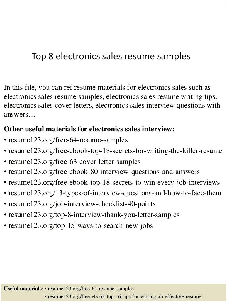 Examples Of Great Sales Resumes In Electronics