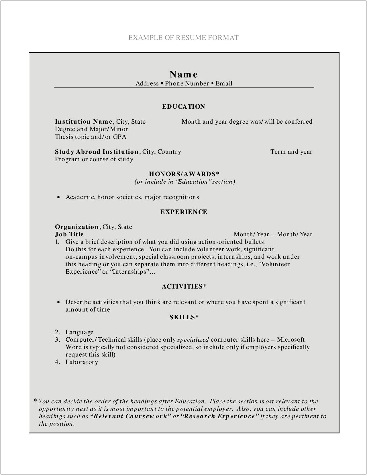 Examples Of Headers On An Education Resume