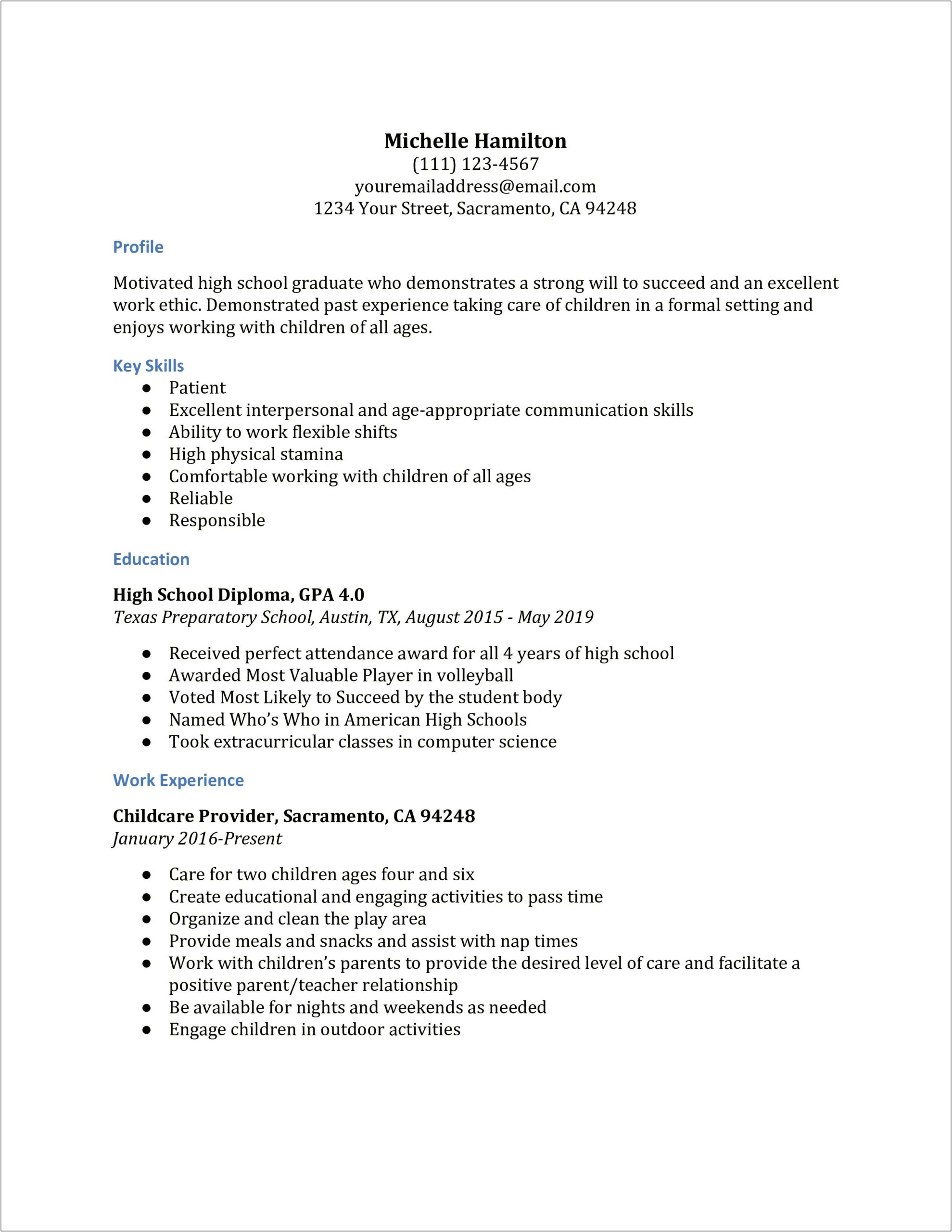 Examples Of High School Education On Resume