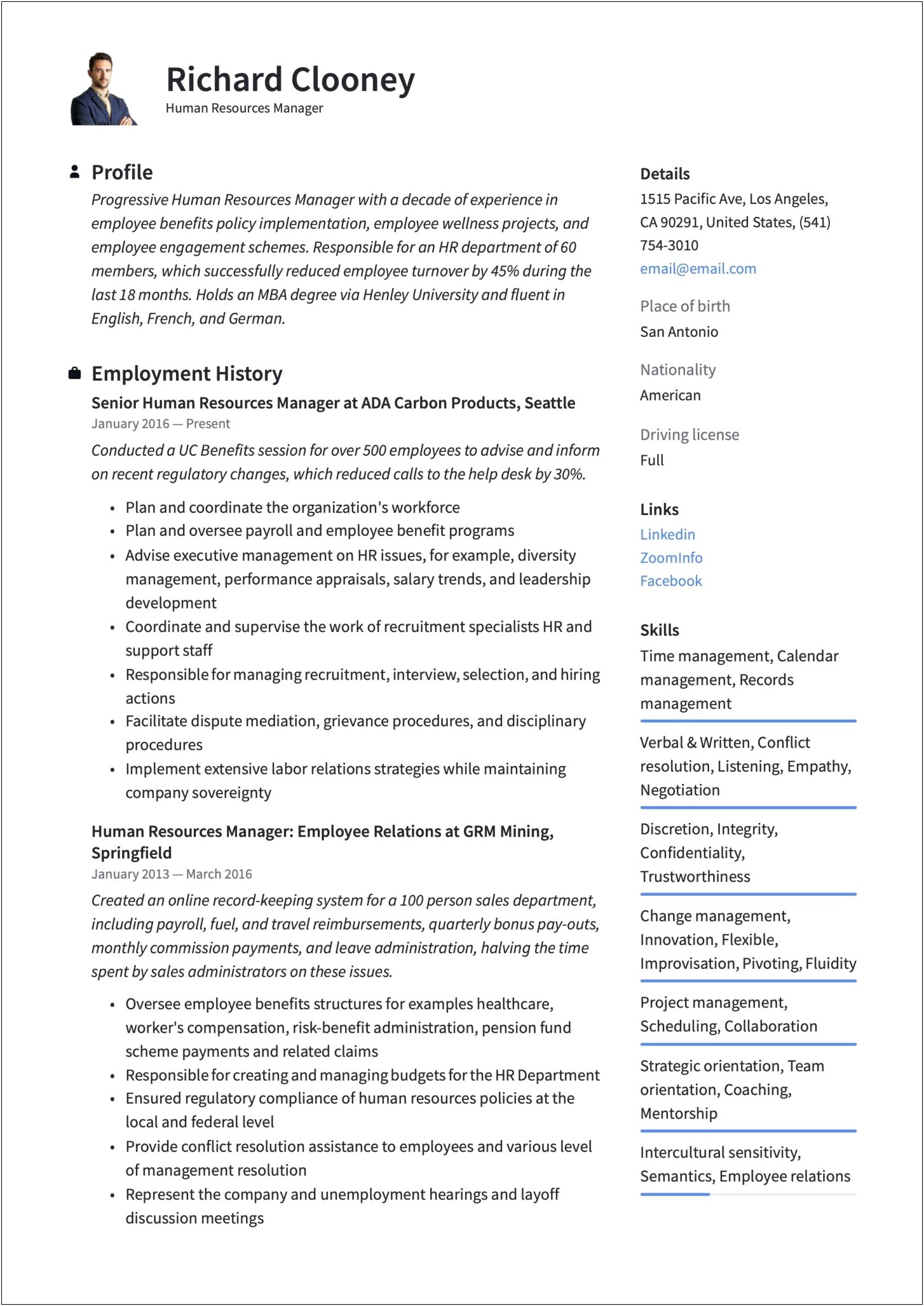 Examples Of Human Resources Generalist Resumes