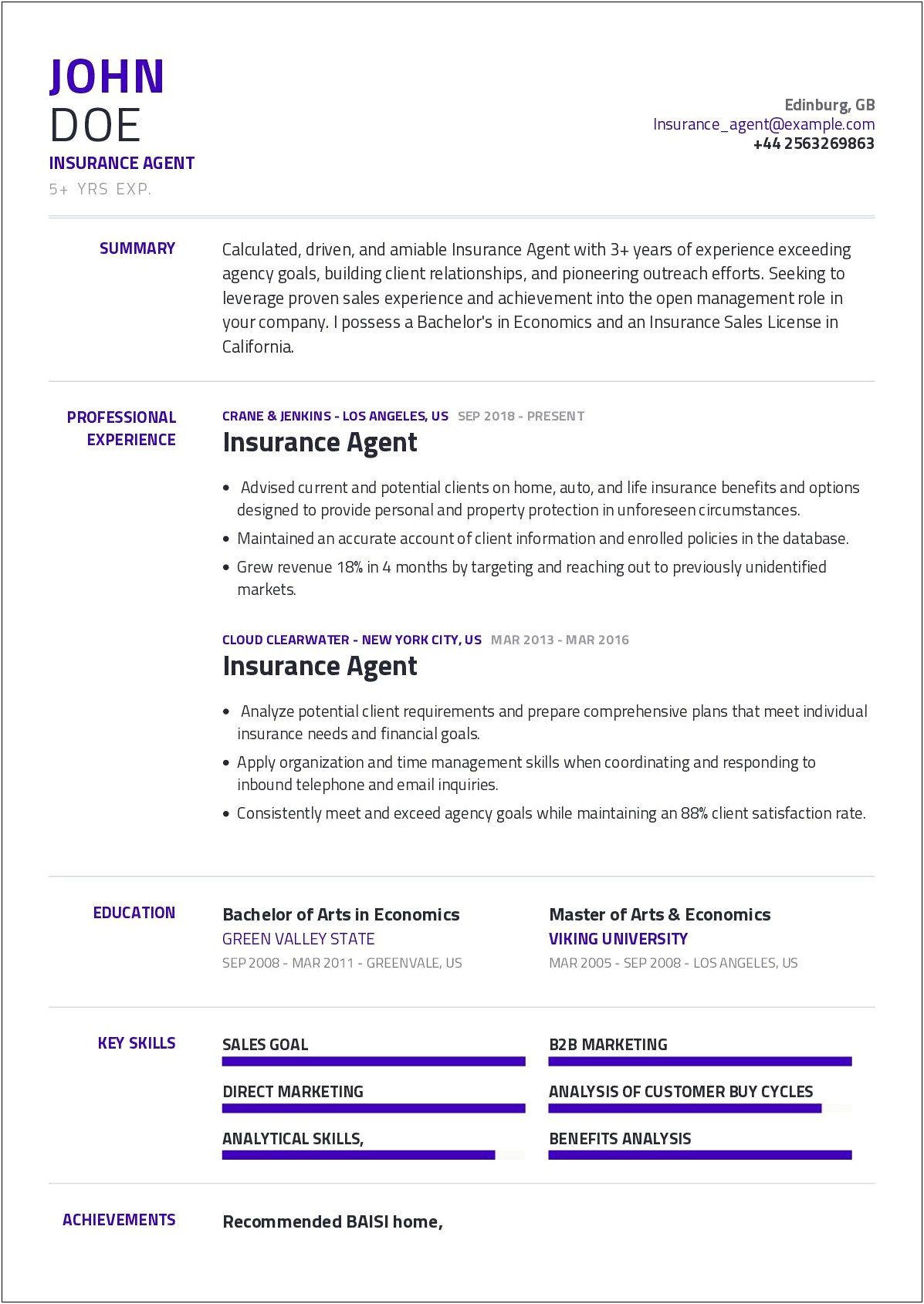 Examples Of Insurance Industry Marketing Resumes