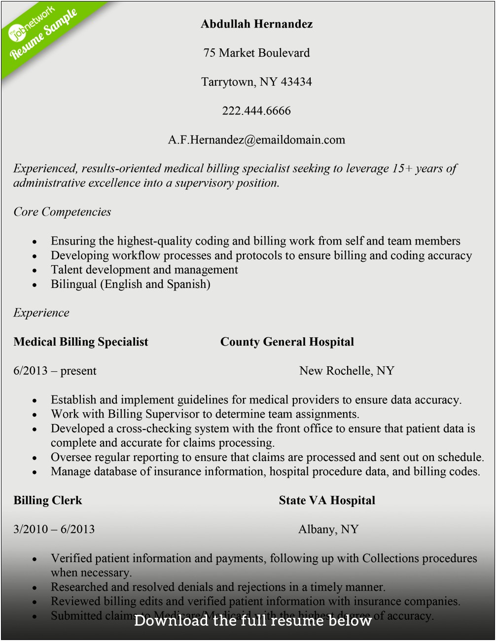 Examples Of Medical Coding And Billing Resumes