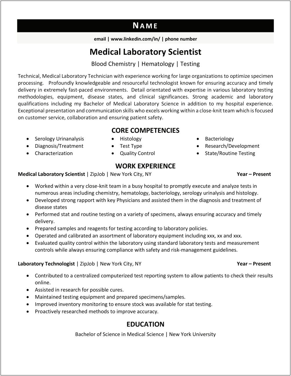 Examples Of Medical Laboratory Technician Resumes