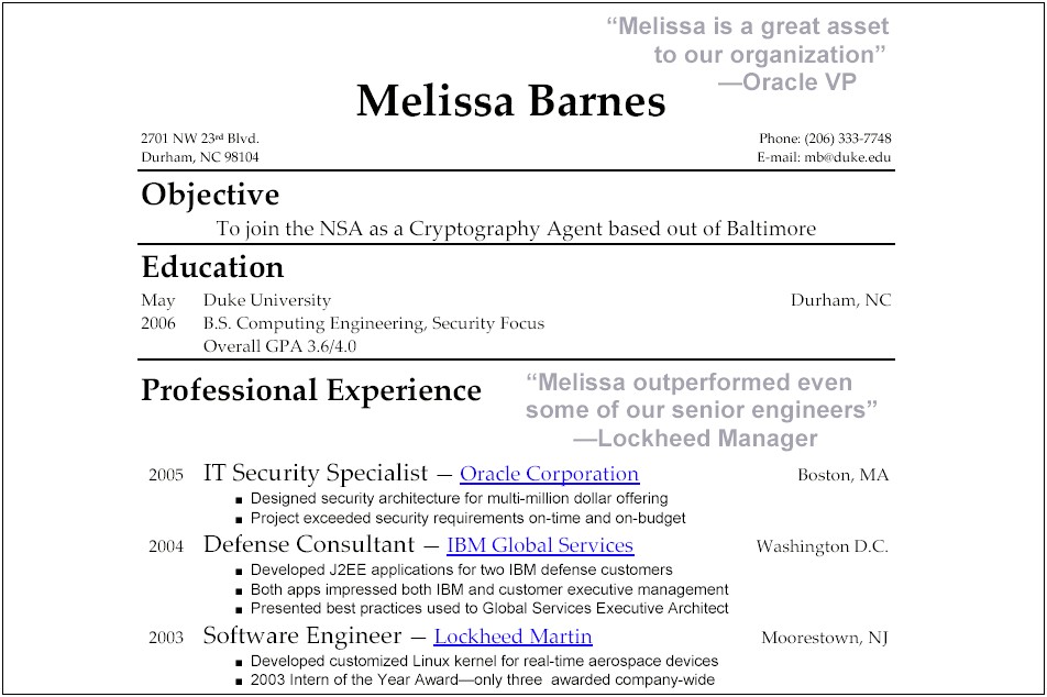 Examples Of Nice Sayings For A Resume