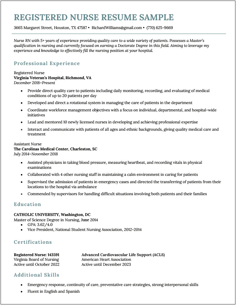 Examples Of Nursing Objective Statement For A Resume