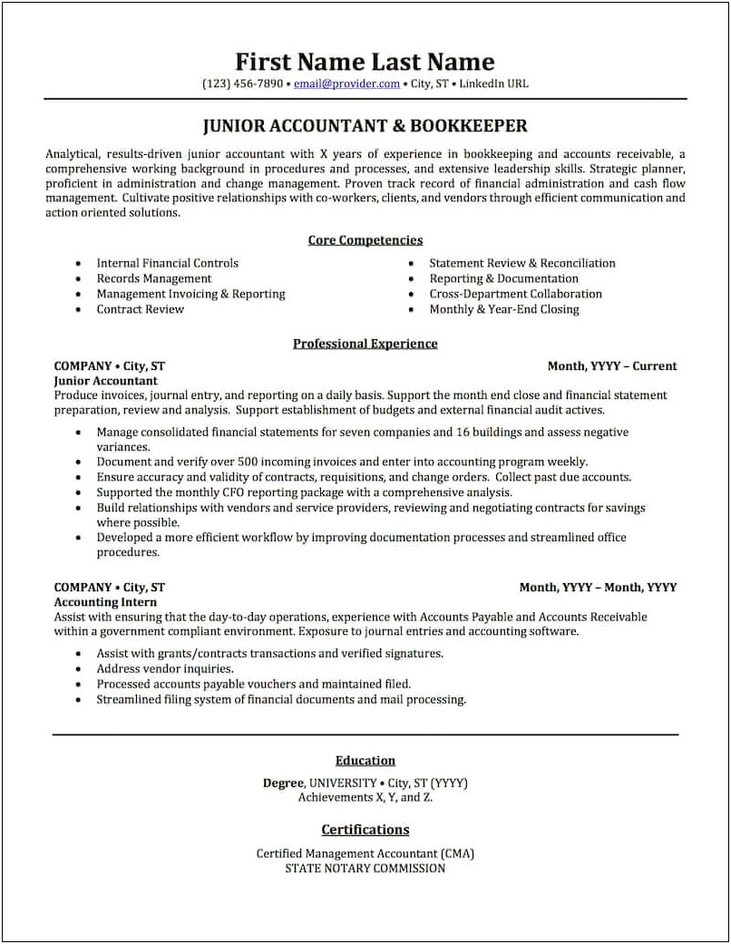 Examples Of Objective For Accounting Resume