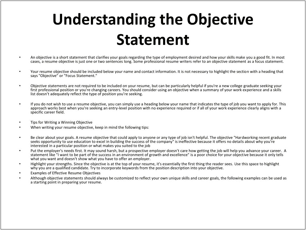 Examples Of Objective Sentences In Resumes