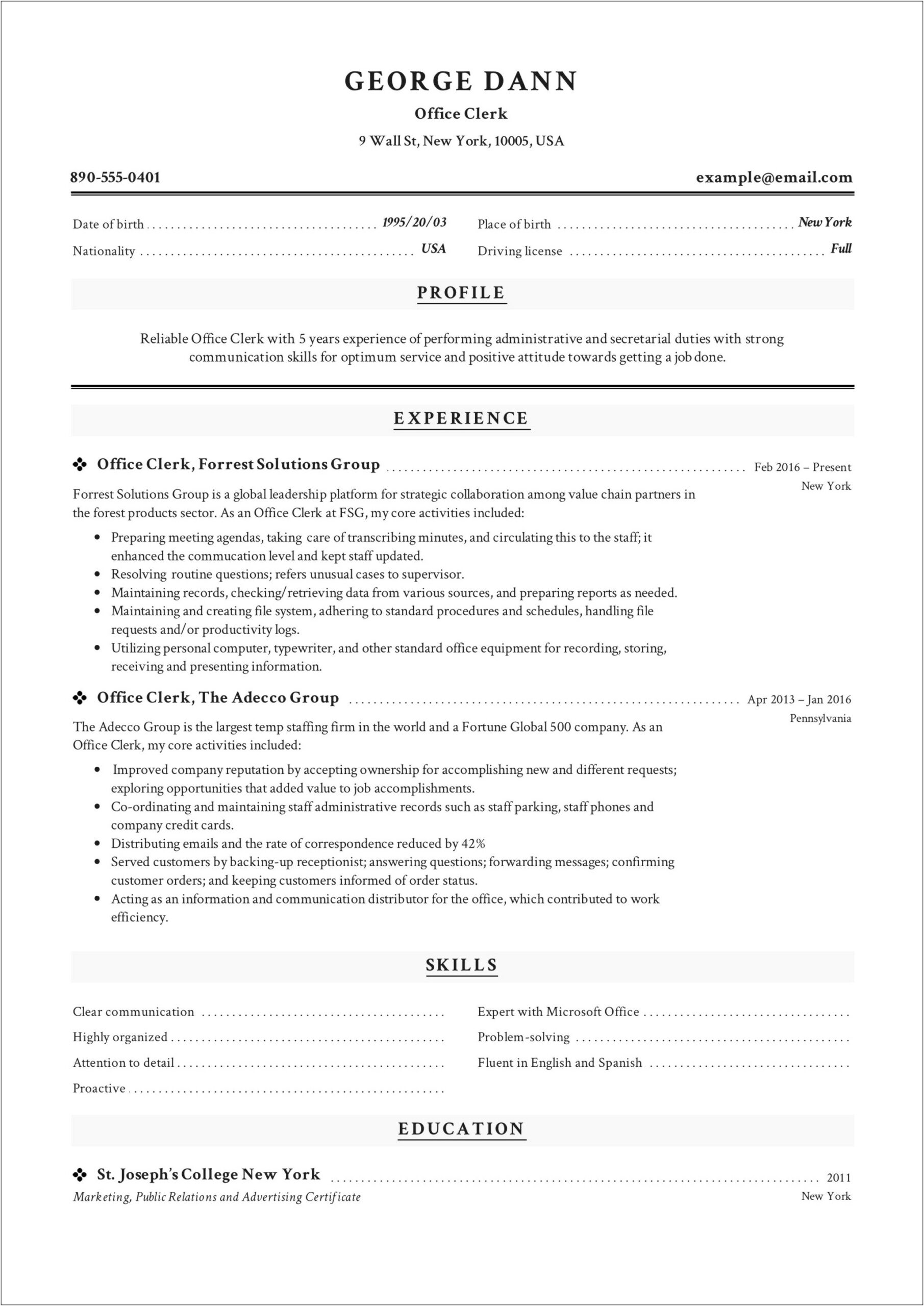 Examples Of Objectives For Clerical Resumes