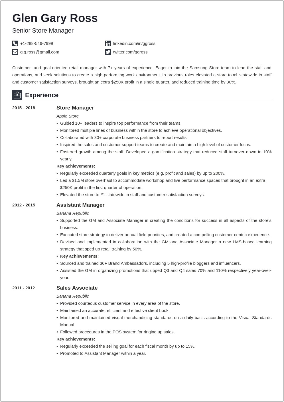 Examples Of Objectives For Retail Resumes