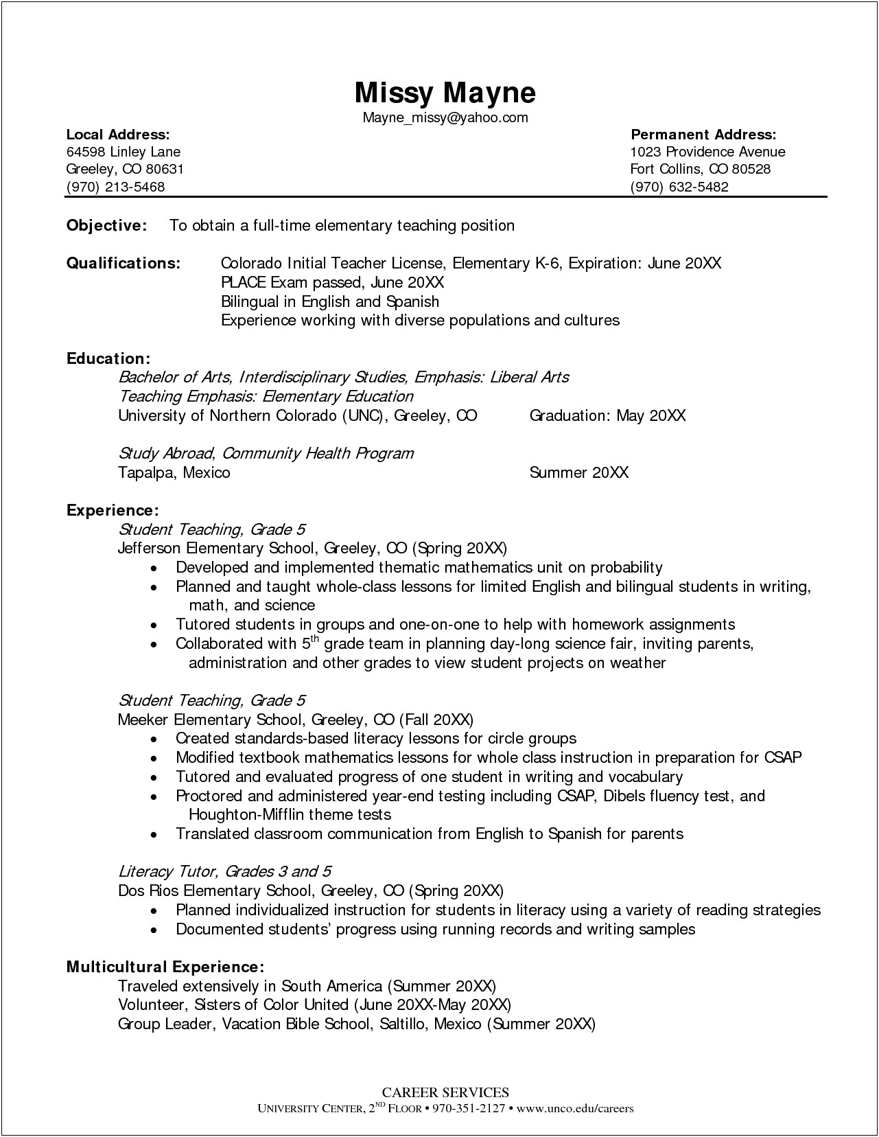 Examples Of Objectives For Teaching Resume