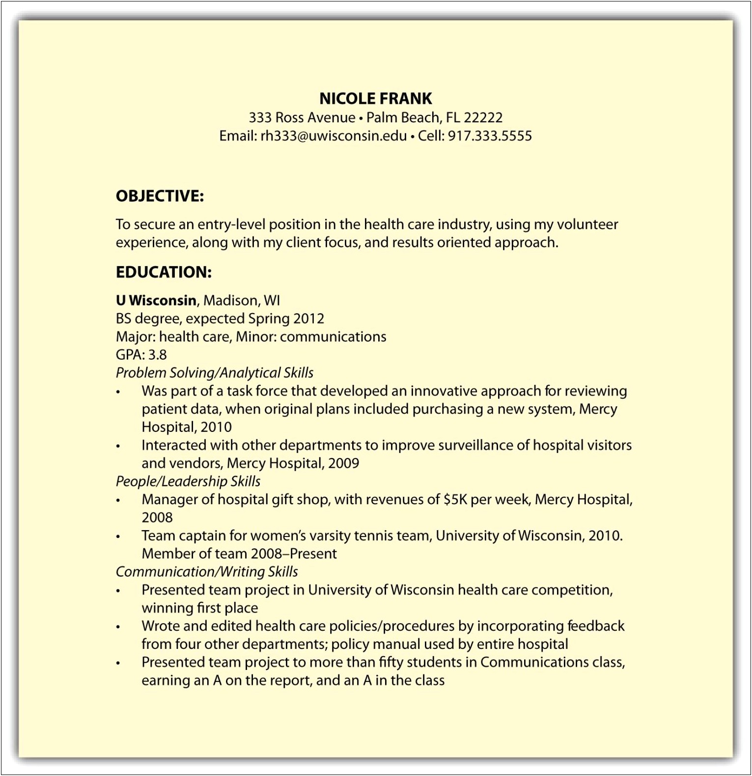 Examples Of Objectives On Resumes For Healthcare