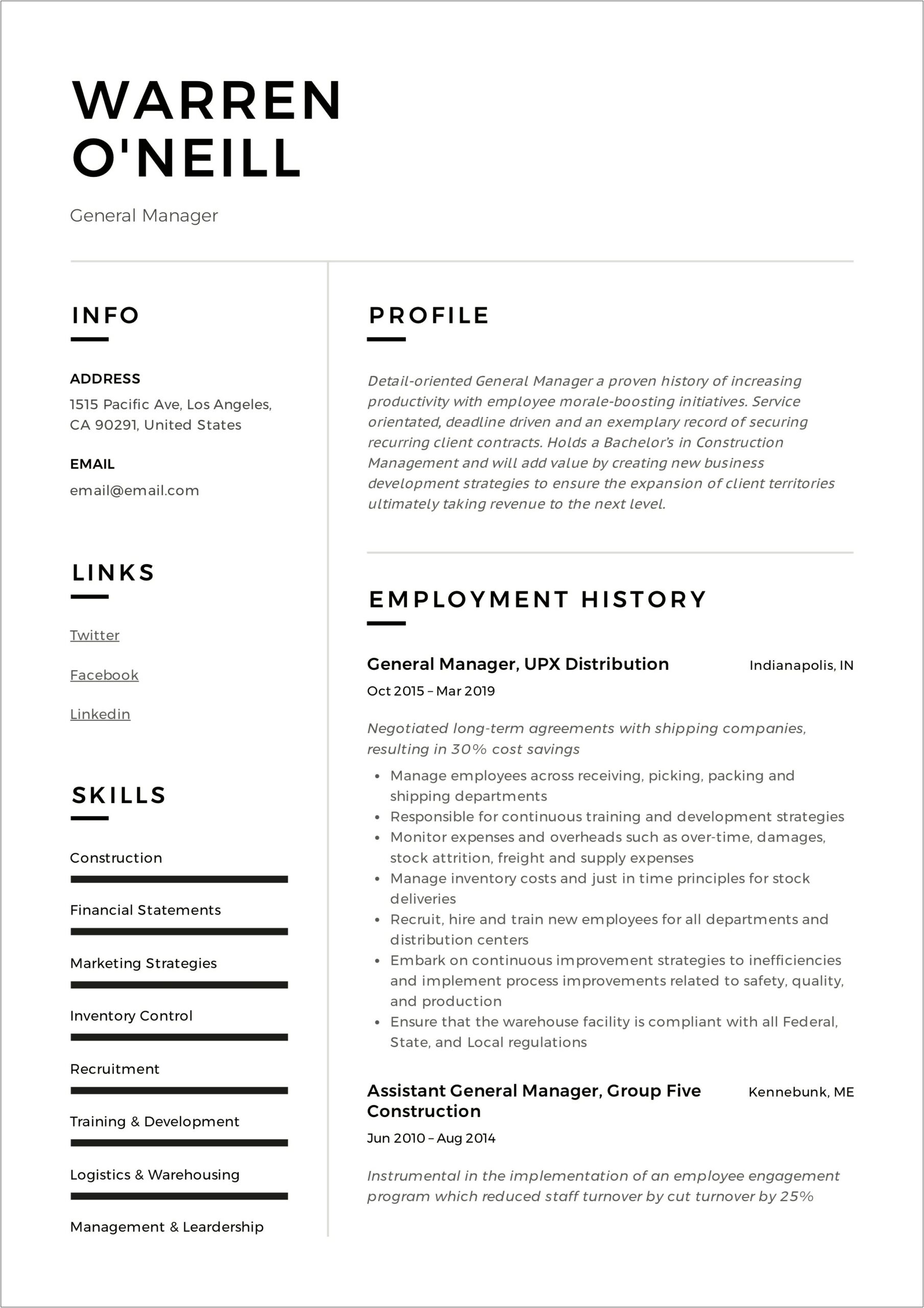 Examples Of Operation Manager Restaurant Resume