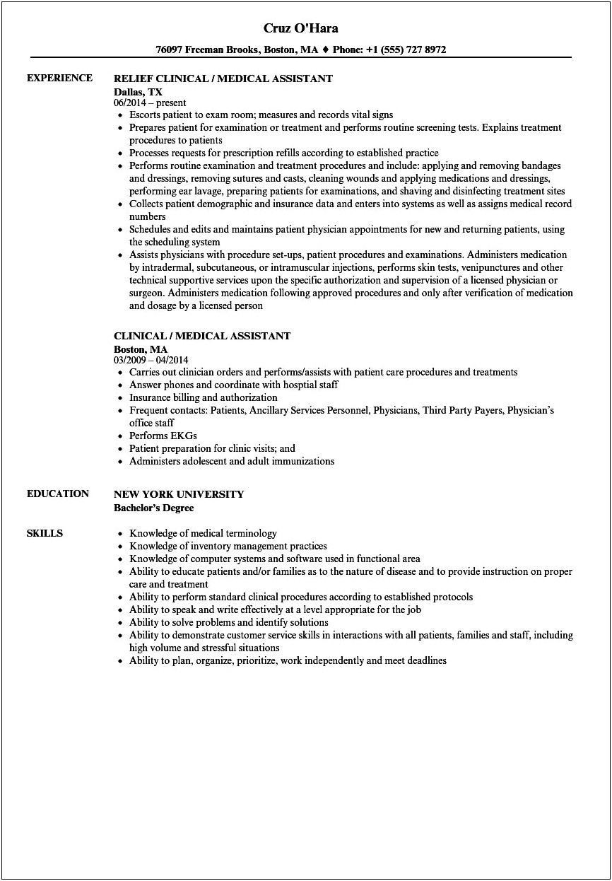 Examples Of Perfect Resumes For Medical Assistant