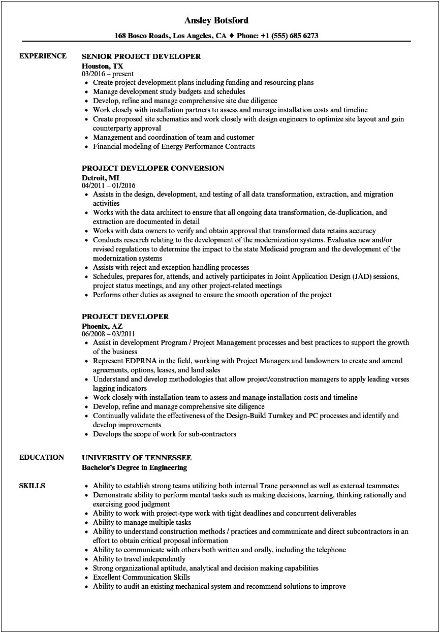 Examples Of Personal Projects On Resumes