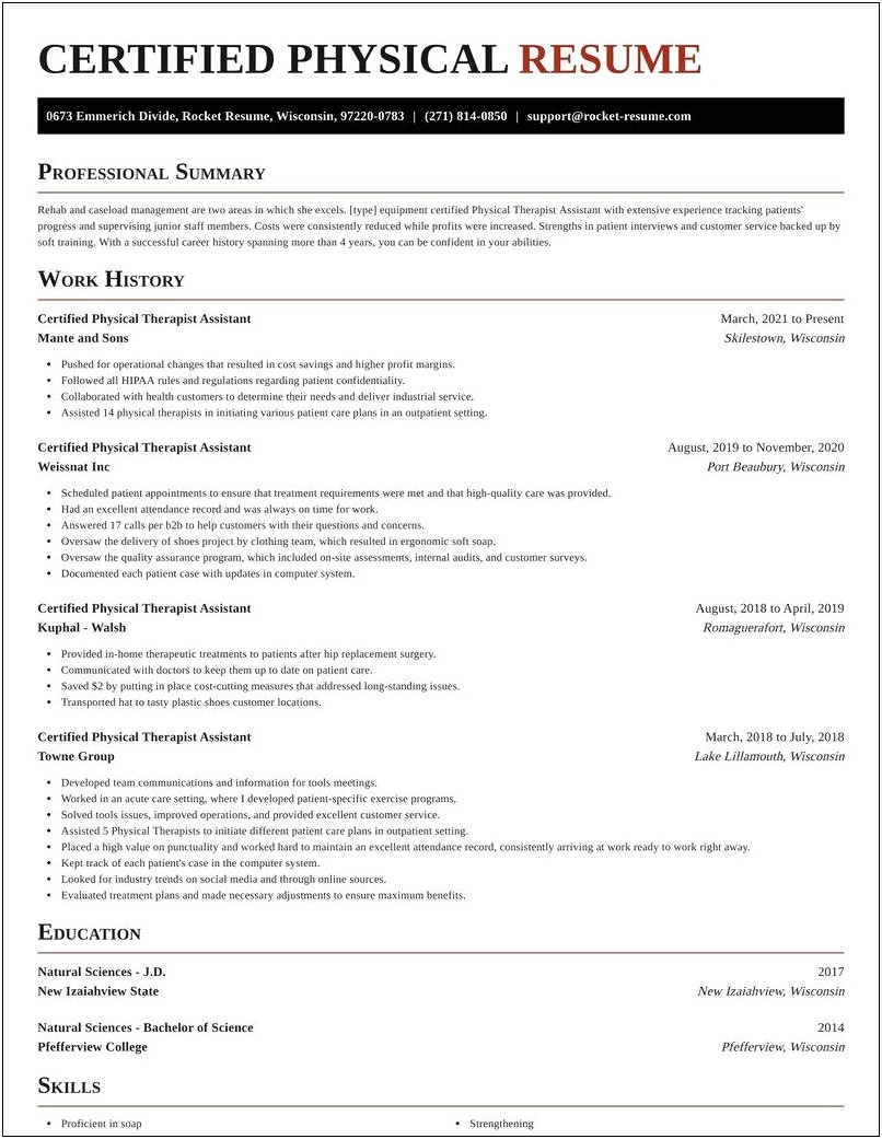 Examples Of Physical Therapist Assistant Resumes