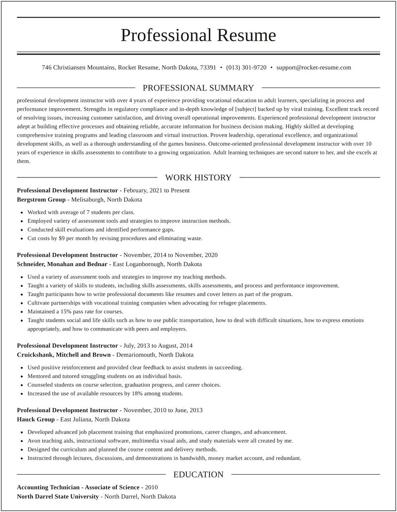 Examples Of Professional Development On Resume