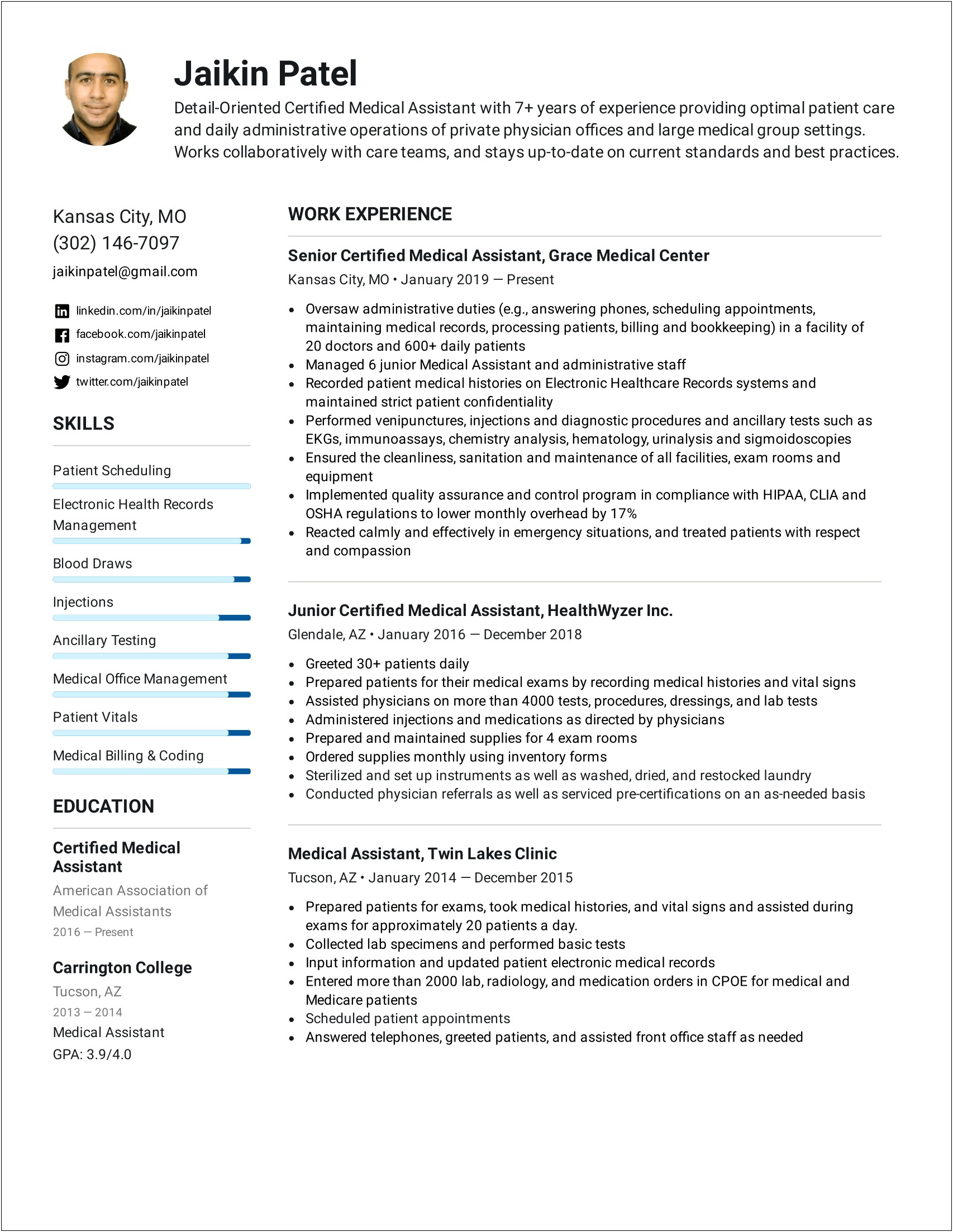 Examples Of Professional Medical Assistant Resumes