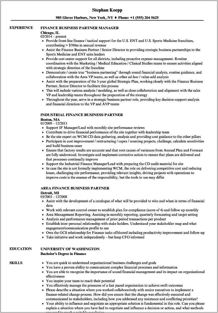Examples Of Professional Resumes In Finance