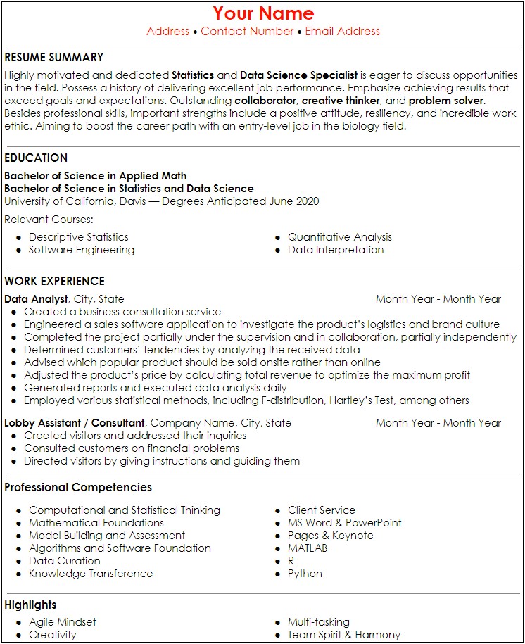 Examples Of Relevant Course Work In Resume