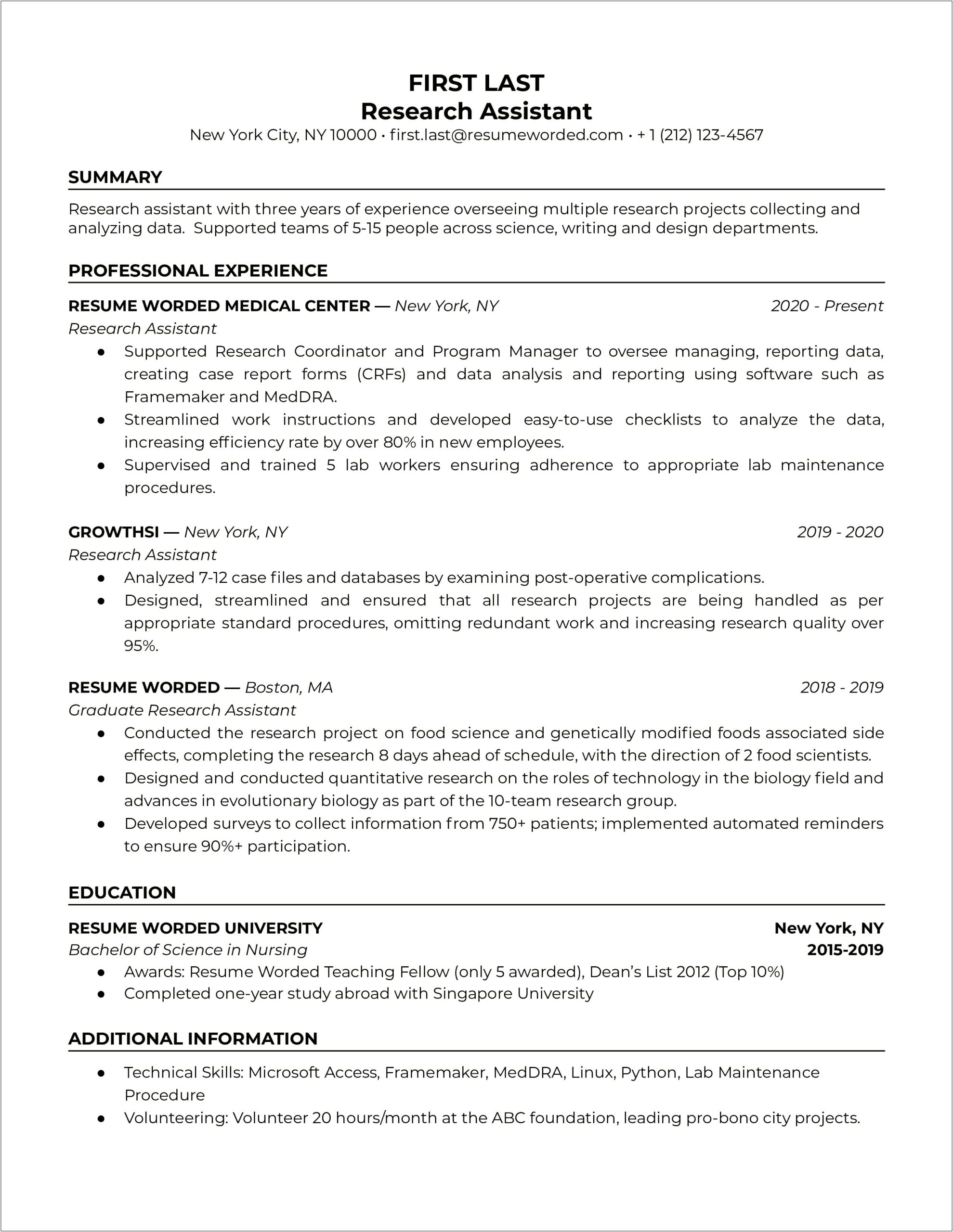 Examples Of Research Projects On Resumes