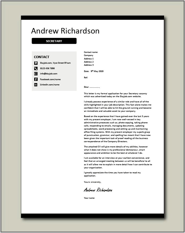 Examples Of Resume Cover Letters For Administrative Assistants