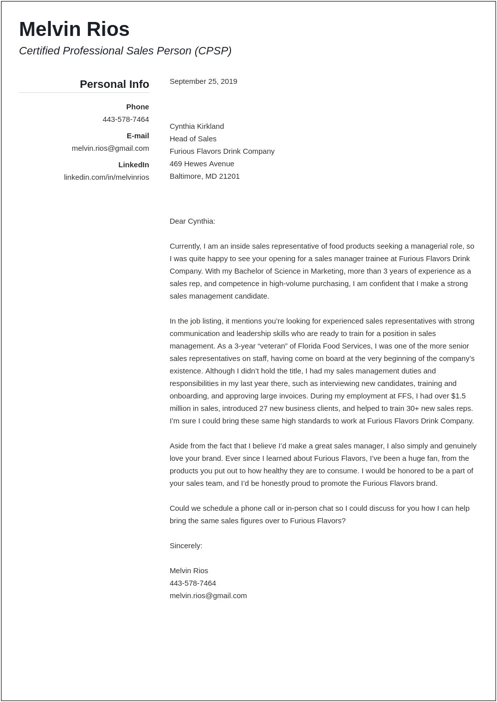 Examples Of Resume Cover Letters For Medical Sales