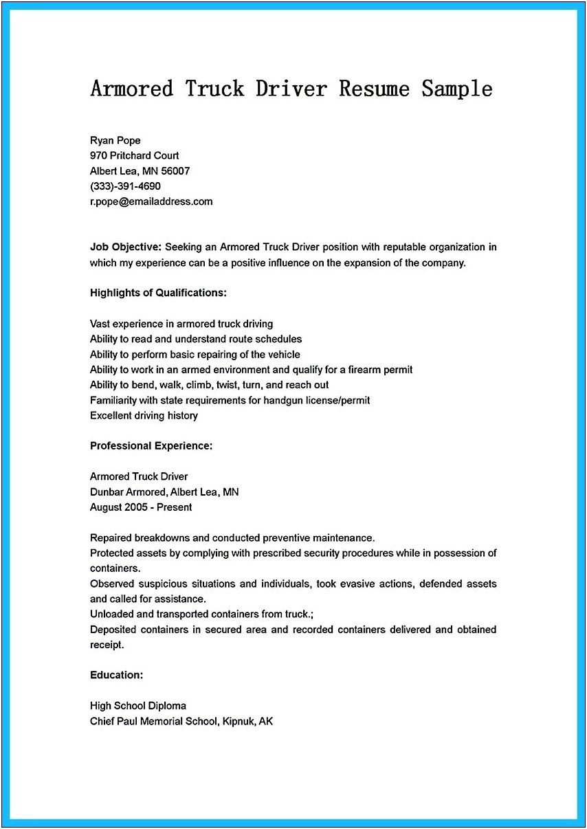 Examples Of Resume For Bus Drivers