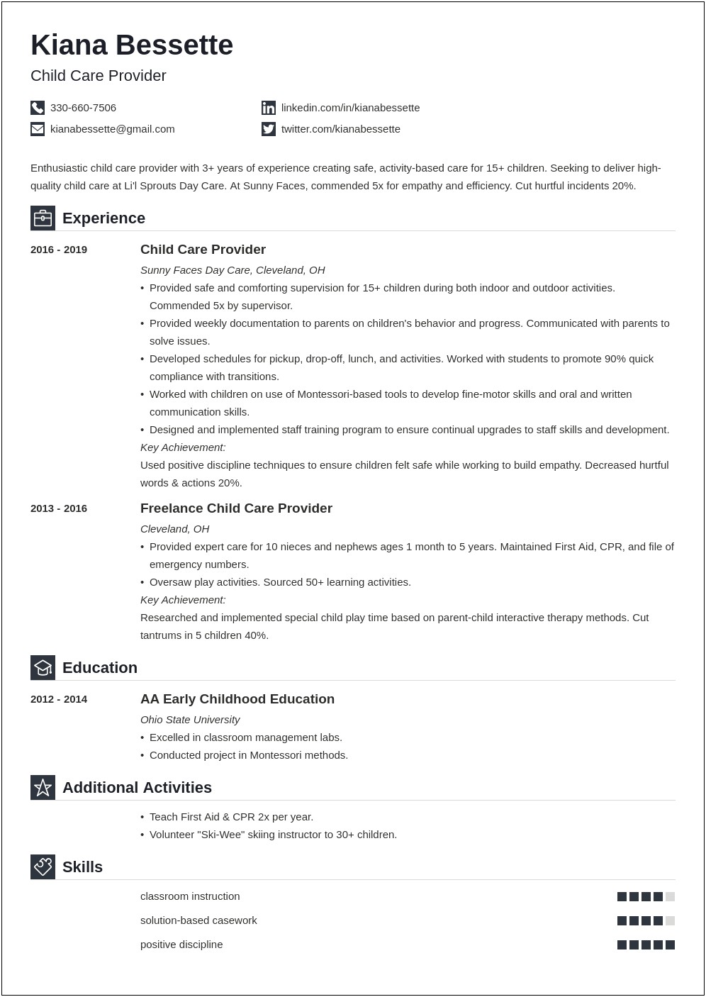 Examples Of Resume For Child Care