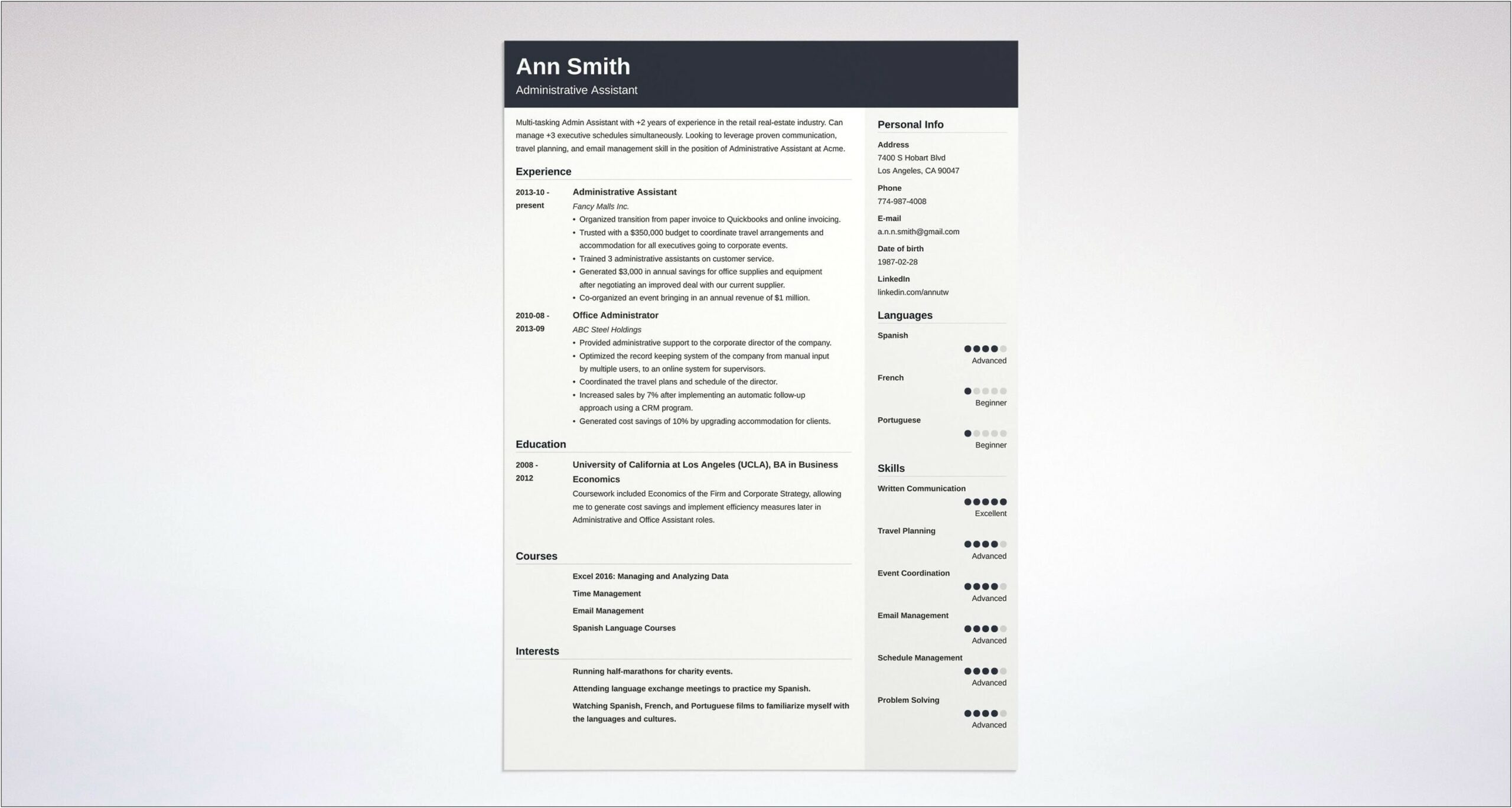 Examples Of Resume Headline For Administrative Assistant
