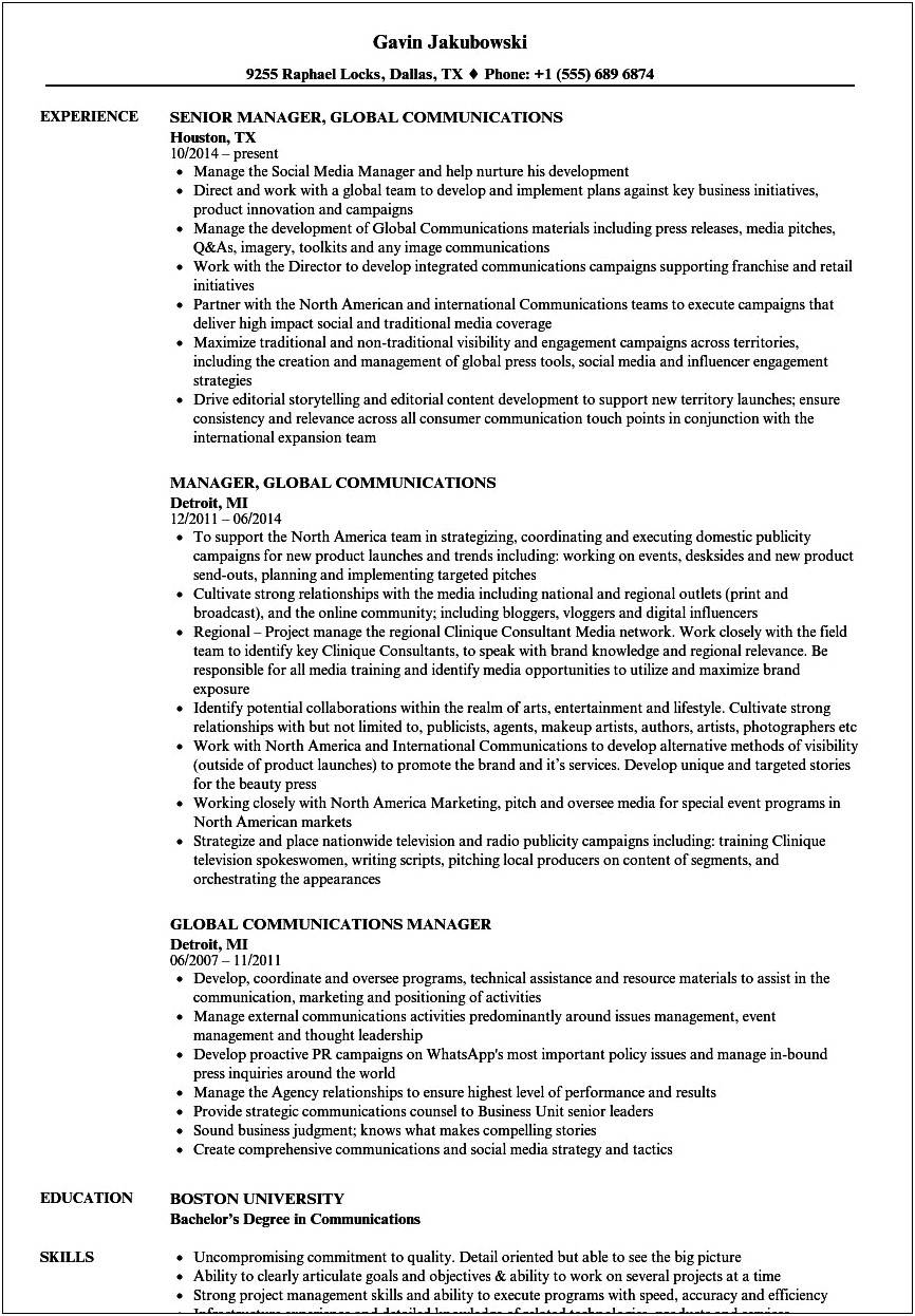 Examples Of Resume Objective Statements For Communications