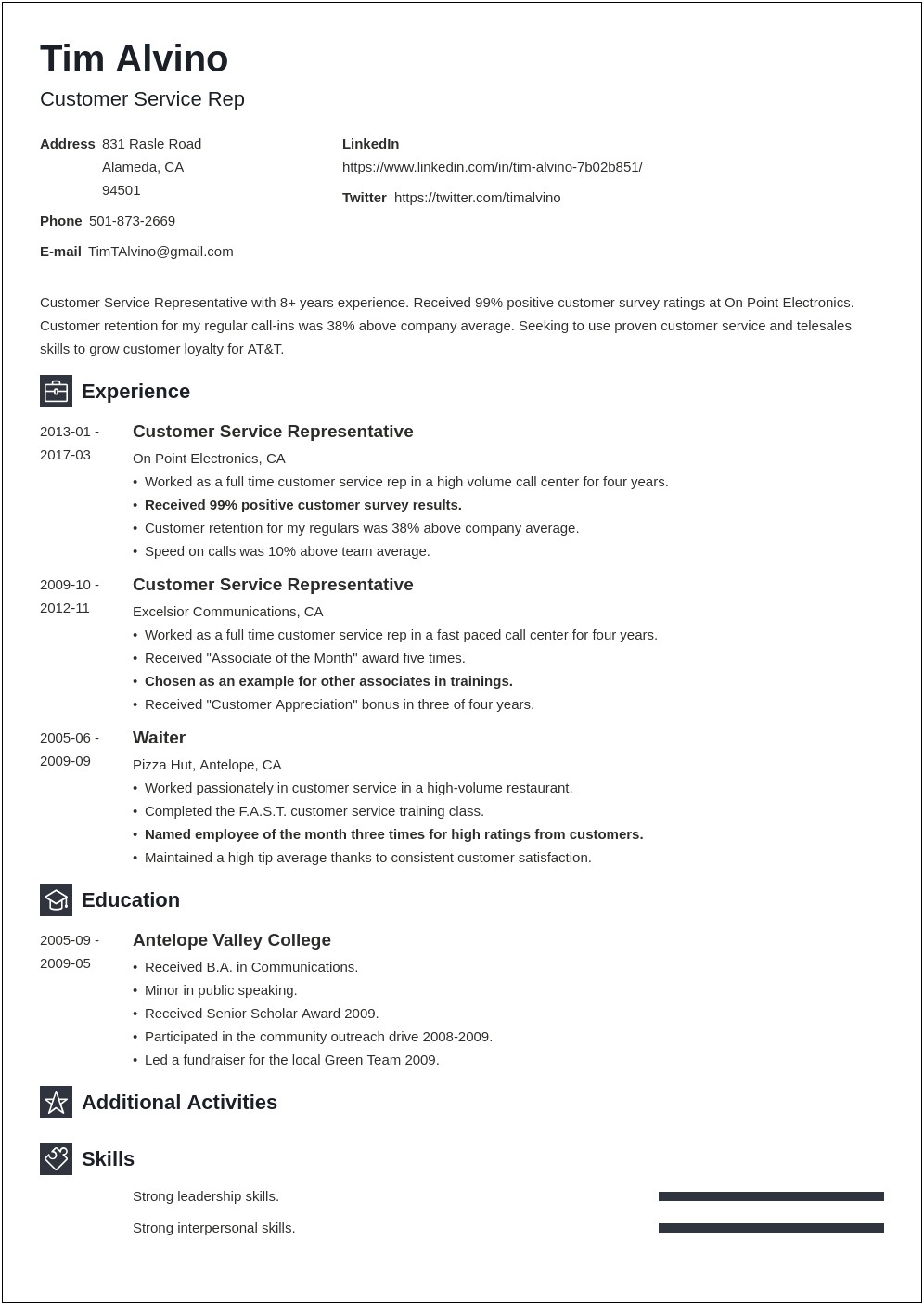 Examples Of Resume Objectives Customer Service