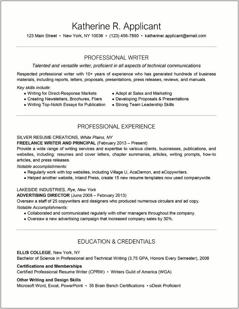 Examples Of Resume Objectives For Freelance Musician