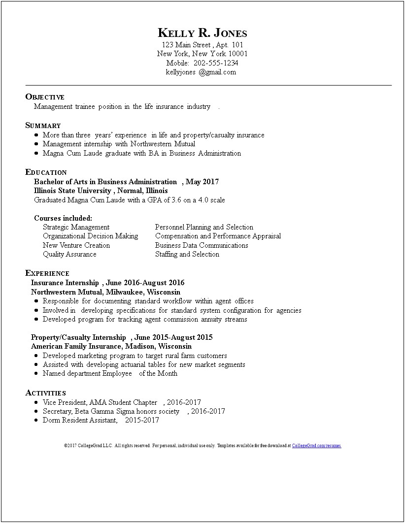 Examples Of Resumes For Business Administration