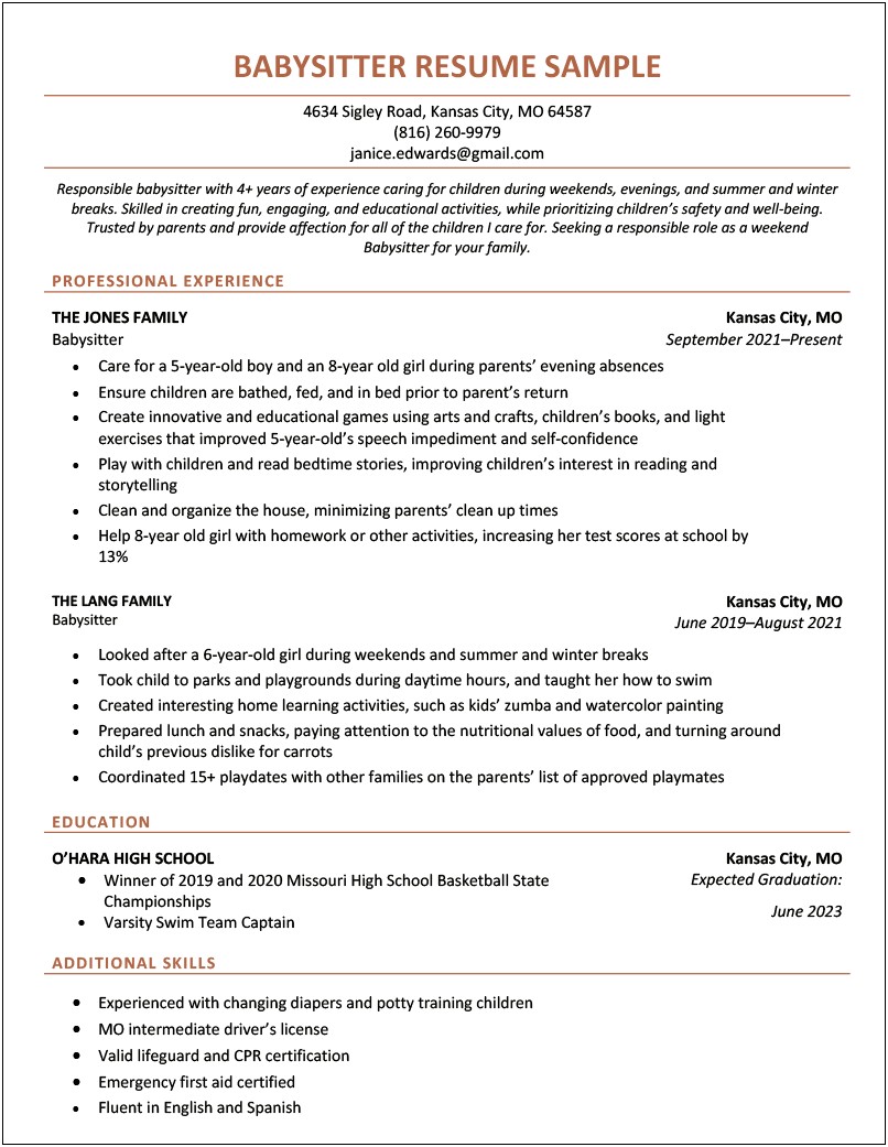Examples Of Resumes For Certain Jobs