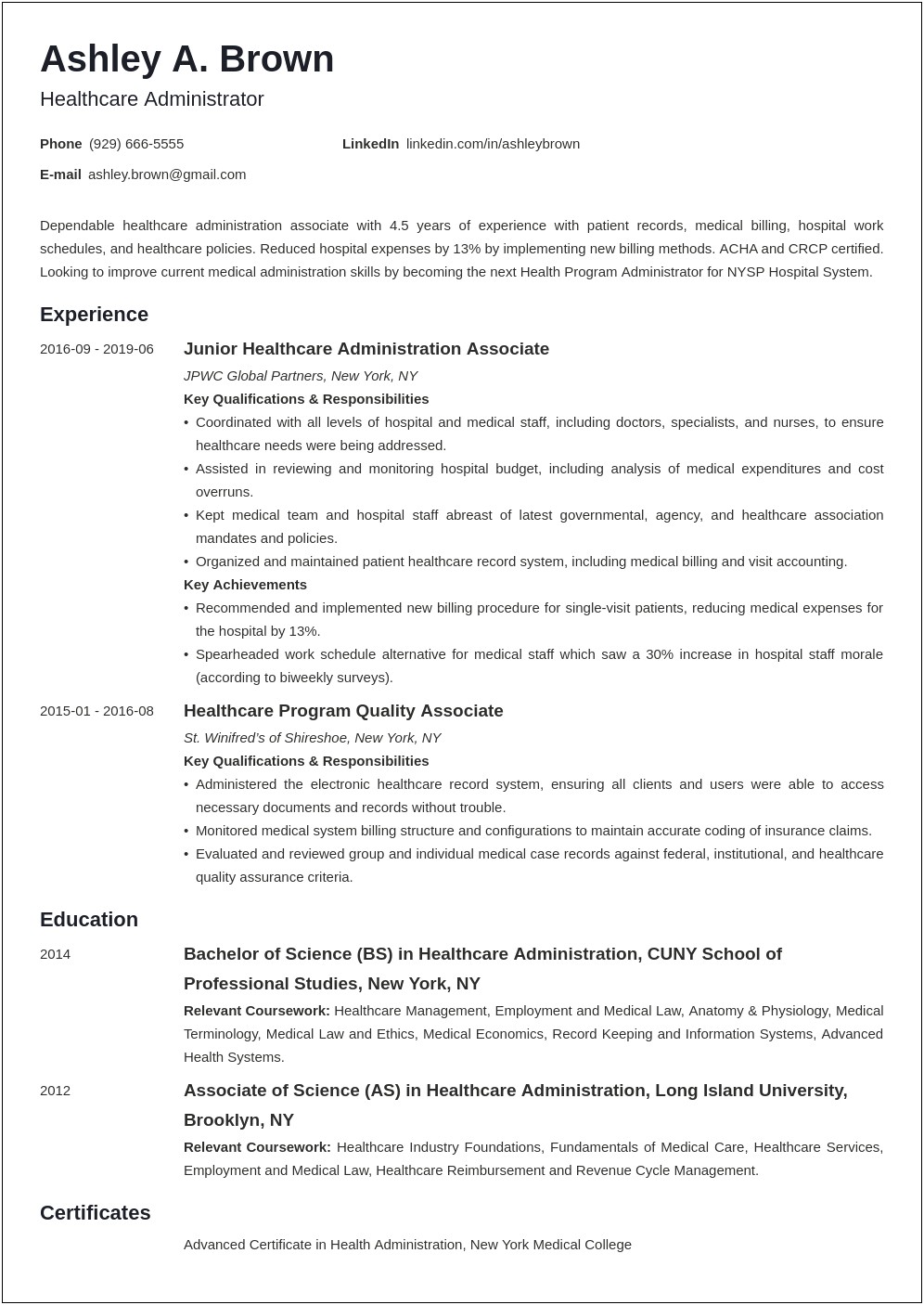 Examples Of Resumes For Healthcare Positions