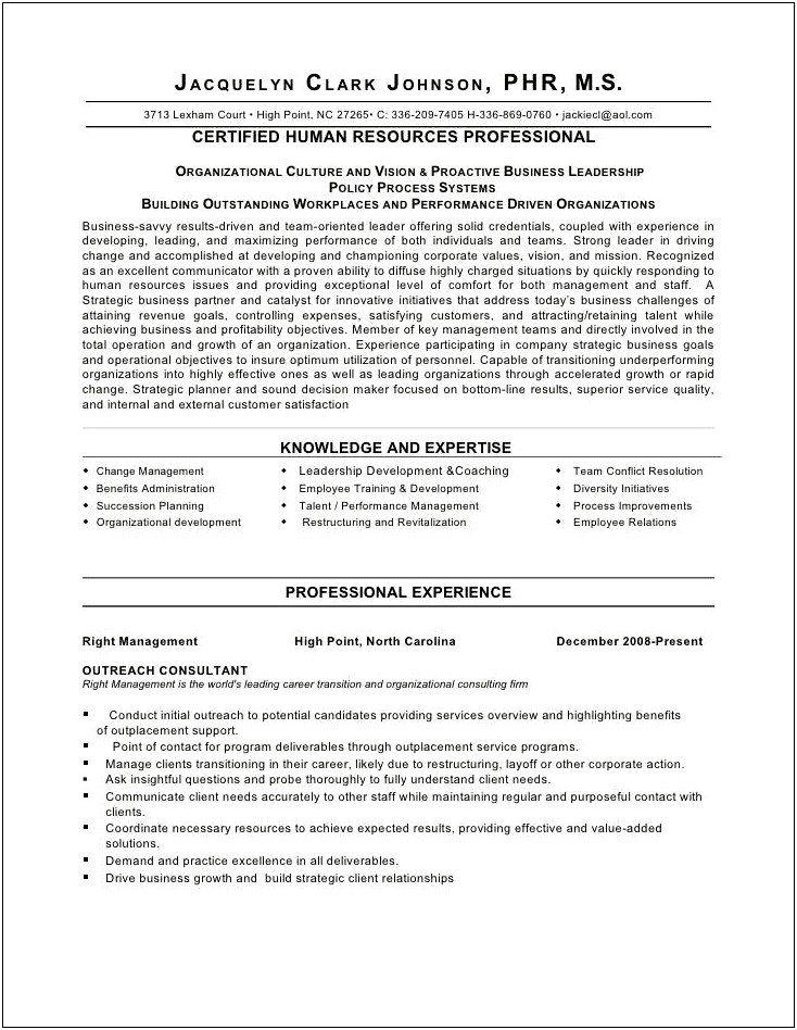 Examples Of Resumes For Human Resources Generalist