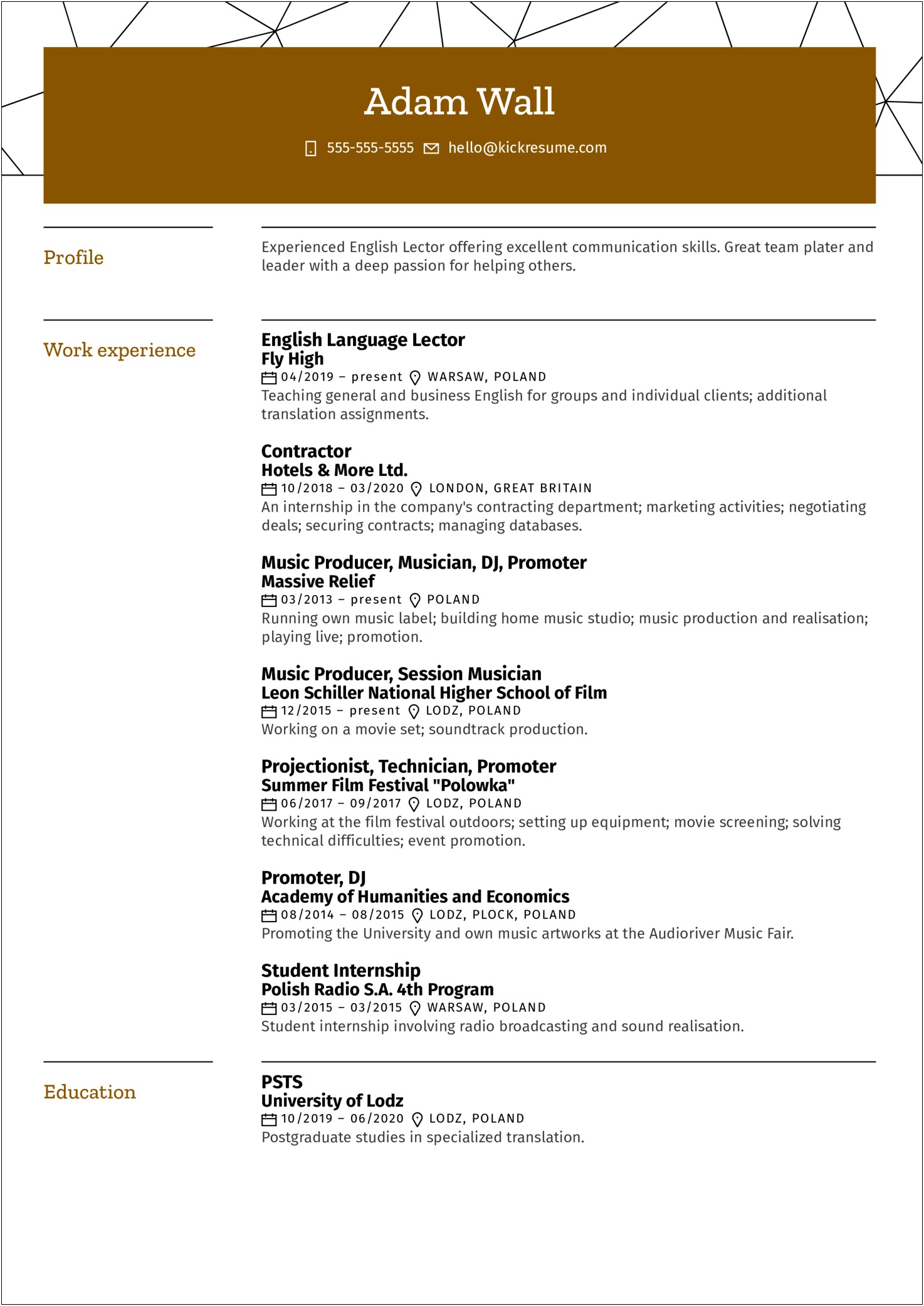 Examples Of Resumes For Music Production