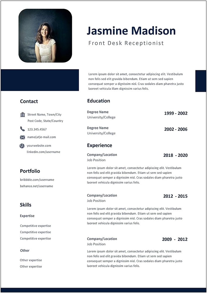 Examples Of Resumes For Receptionist Download