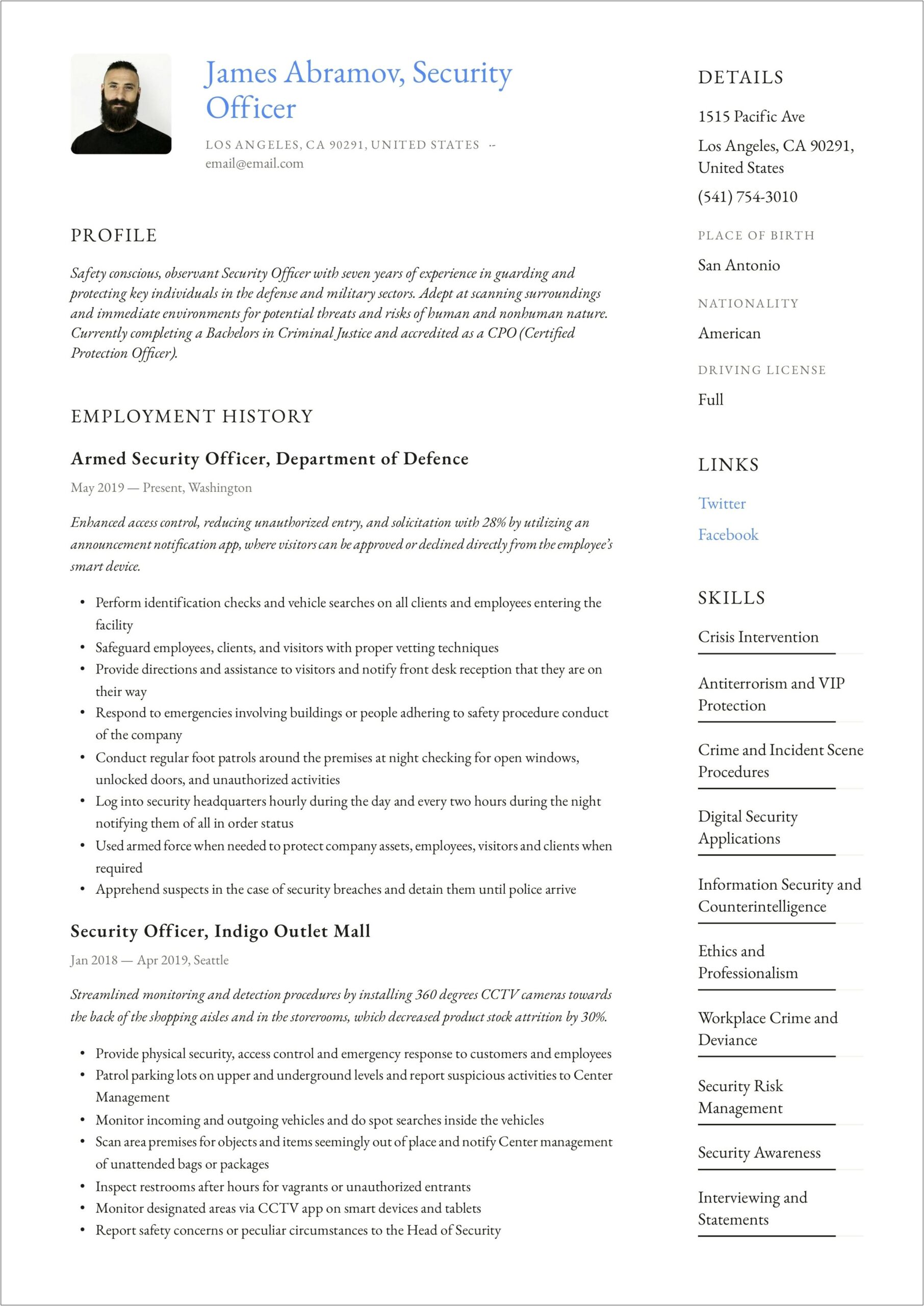 Examples Of Resumes For Security Officer Jobs