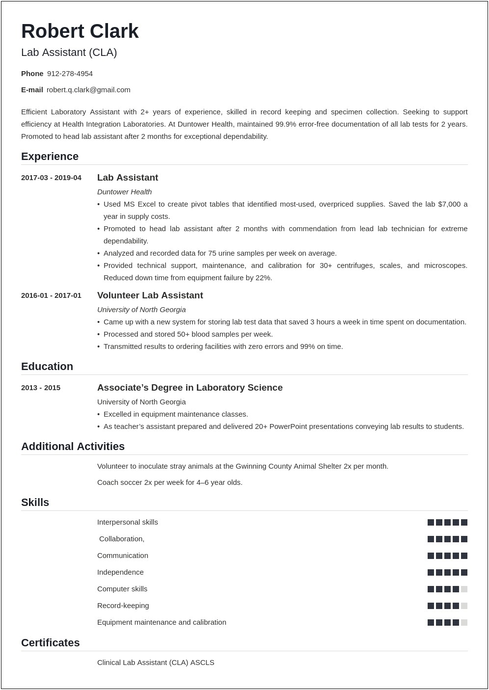 Examples Of Resumes R For Lab Assistant