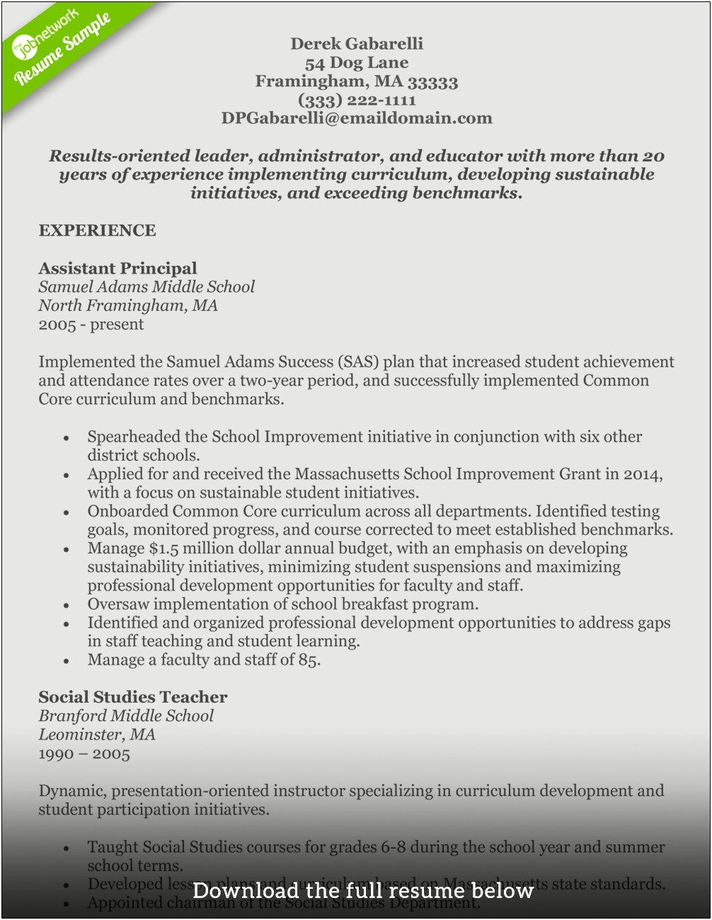 Examples Of Resumes Teacher Becoming Assistant Principal