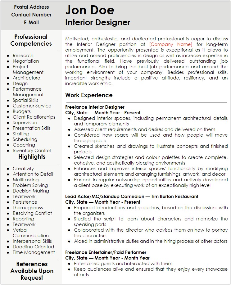 Examples Of Resumes With Independant Consulting Work