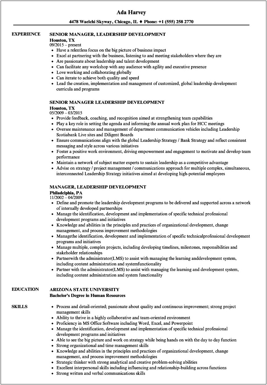 Examples Of Resumes With Leadership Experience